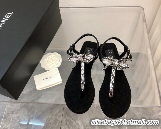 Stylish Chanel Grosgrain Flat Thong Sandals G38853 Black 2022