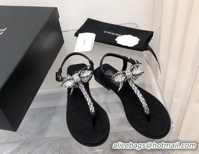 Stylish Chanel Grosgrain Flat Thong Sandals G38853 Black 2022