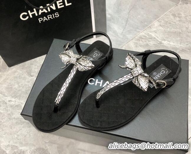 Stylish Chanel Grosgrain Flat Thong Sandals G38853 Black 2022