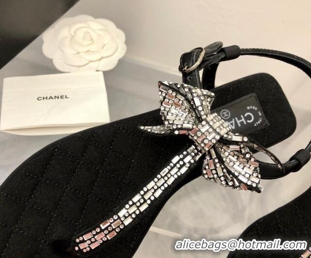 Stylish Chanel Grosgrain Flat Thong Sandals G38853 Black 2022