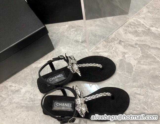 Stylish Chanel Grosgrain Flat Thong Sandals G38853 Black 2022