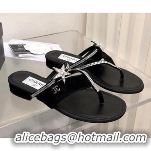 Sumptuous Chanel Suede Star Thong Sandals G38758 Black