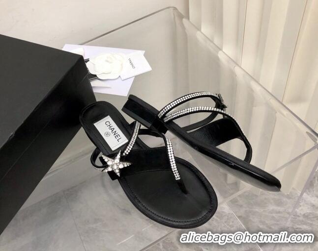 Sumptuous Chanel Suede Star Thong Sandals G38758 Black