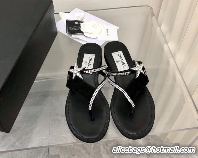 Sumptuous Chanel Suede Star Thong Sandals G38758 Black