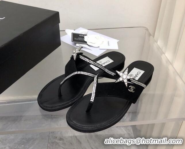 Sumptuous Chanel Suede Star Thong Sandals G38758 Black