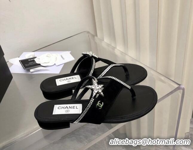 Sumptuous Chanel Suede Star Thong Sandals G38758 Black