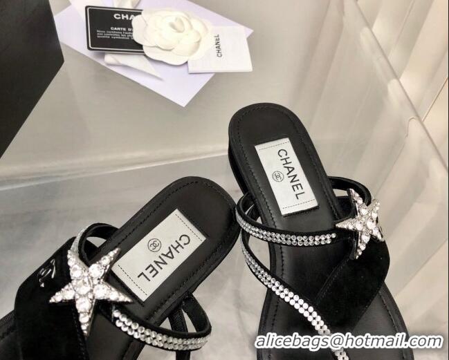 Sumptuous Chanel Suede Star Thong Sandals G38758 Black