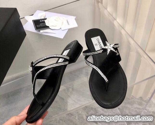 Sumptuous Chanel Suede Star Thong Sandals G38758 Black