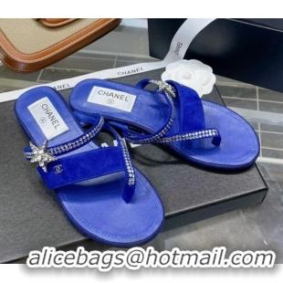 Perfect Chanel Suede Star Thong Sandals G38758 Royal Blue