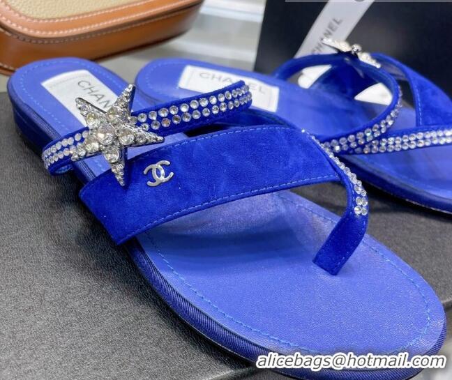 Perfect Chanel Suede Star Thong Sandals G38758 Royal Blue