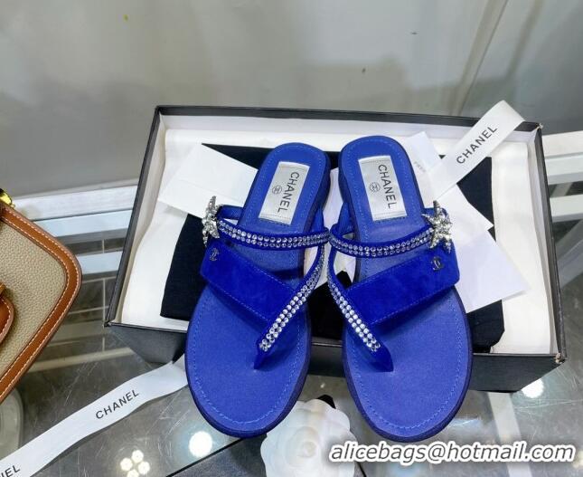 Perfect Chanel Suede Star Thong Sandals G38758 Royal Blue