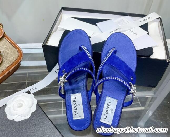 Perfect Chanel Suede Star Thong Sandals G38758 Royal Blue