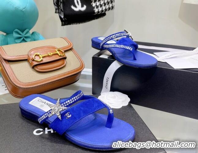 Perfect Chanel Suede Star Thong Sandals G38758 Royal Blue