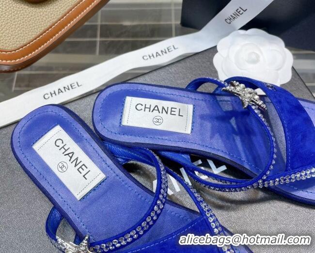 Perfect Chanel Suede Star Thong Sandals G38758 Royal Blue