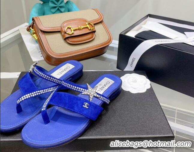 Perfect Chanel Suede Star Thong Sandals G38758 Royal Blue