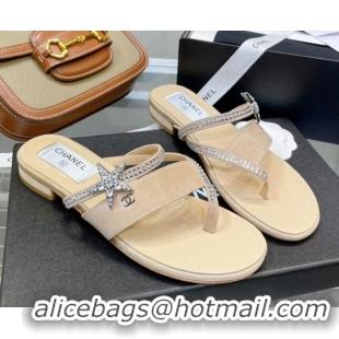 Best Grade Chanel Suede Star Thong Sandals G38758 Nude