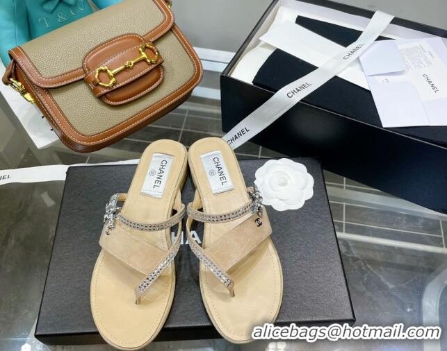 Best Grade Chanel Suede Star Thong Sandals G38758 Nude