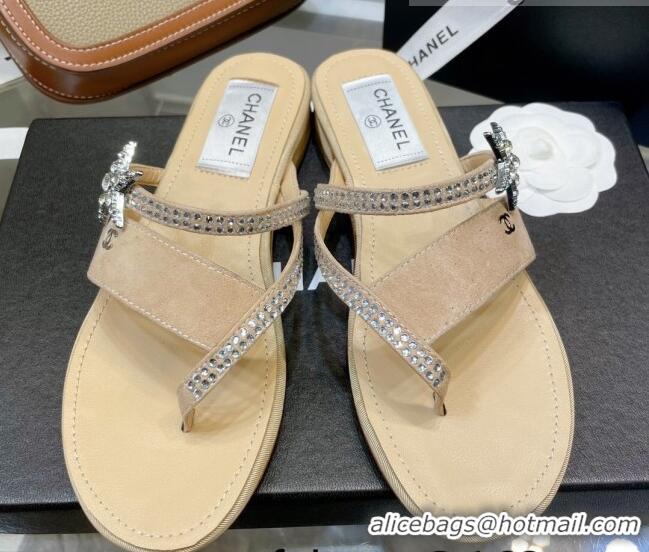 Best Grade Chanel Suede Star Thong Sandals G38758 Nude