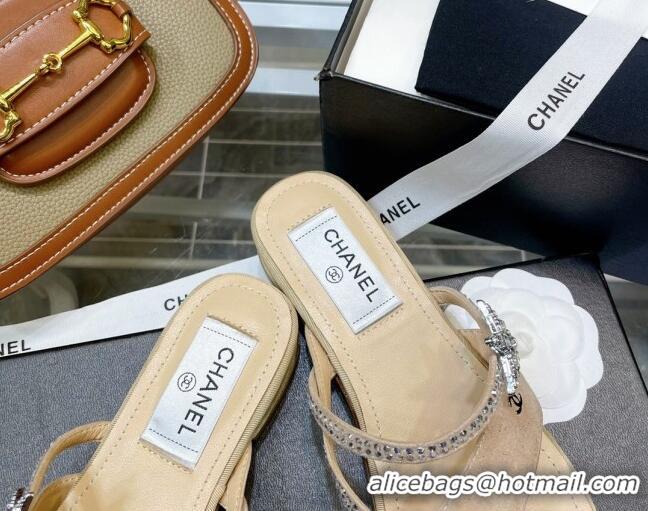 Best Grade Chanel Suede Star Thong Sandals G38758 Nude