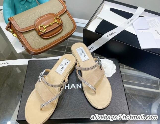 Best Grade Chanel Suede Star Thong Sandals G38758 Nude