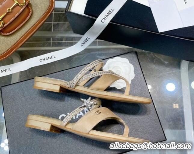 Best Grade Chanel Suede Star Thong Sandals G38758 Nude