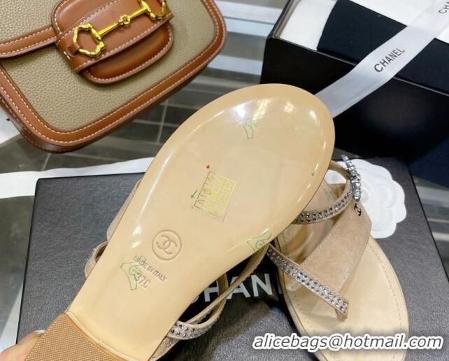 Best Grade Chanel Suede Star Thong Sandals G38758 Nude