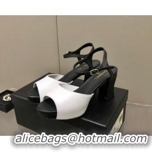 Sumptuous Chanel Lambskin High Heel Sandals White/Black 032197