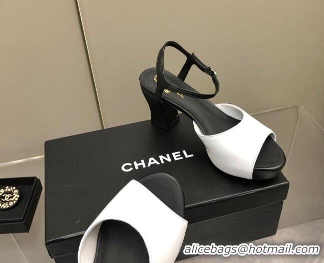 Sumptuous Chanel Lambskin High Heel Sandals White/Black 032197