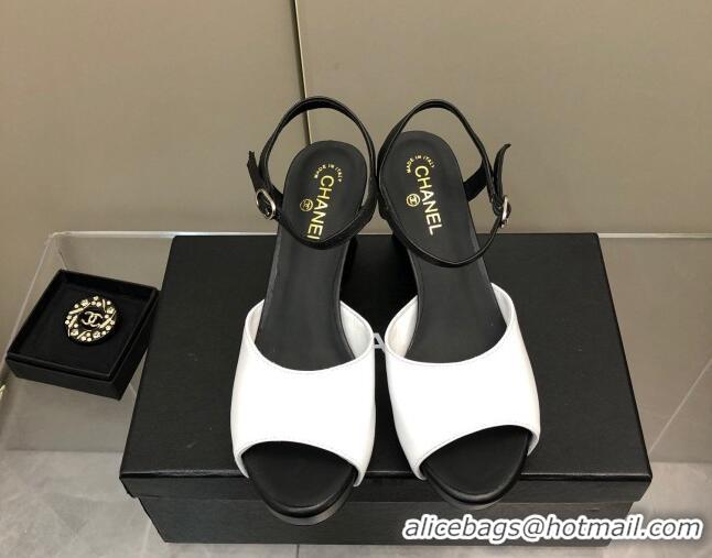 Sumptuous Chanel Lambskin High Heel Sandals White/Black 032197