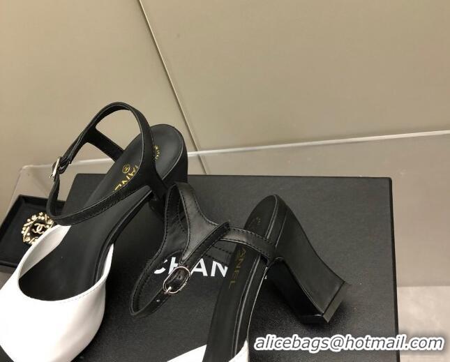 Sumptuous Chanel Lambskin High Heel Sandals White/Black 032197