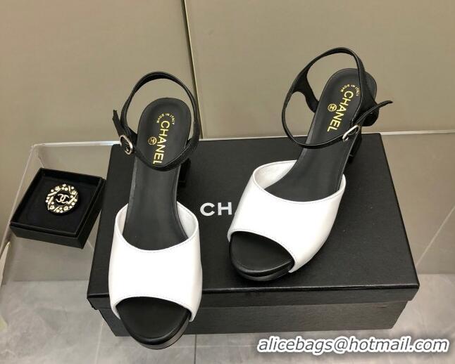 Sumptuous Chanel Lambskin High Heel Sandals White/Black 032197