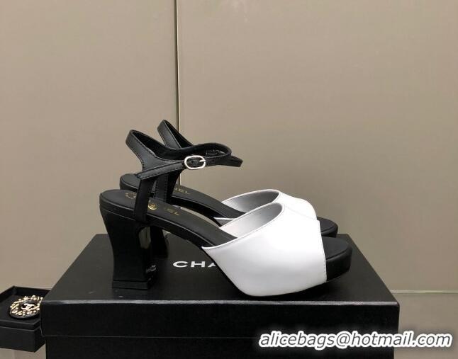 Sumptuous Chanel Lambskin High Heel Sandals White/Black 032197