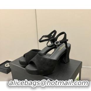 Stylish Chanel Suede High Heel Sandals Black 032198