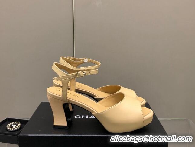 Charming Chanel Lambskin High Heel Sandals Beige 032199