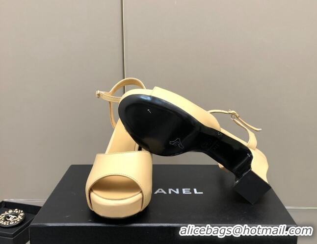 Charming Chanel Lambskin High Heel Sandals Beige 032199