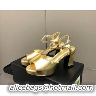 Luxury Chanel Lambskin High Heel Sandals Gold 0321101