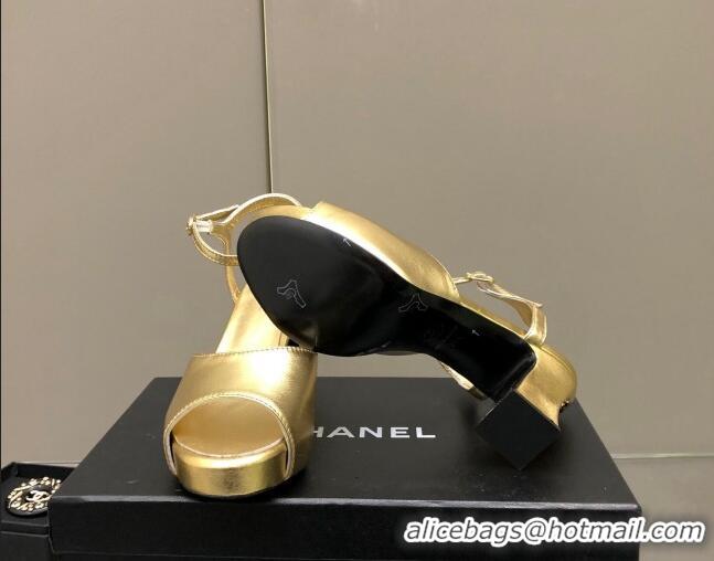 Luxury Chanel Lambskin High Heel Sandals Gold 0321101