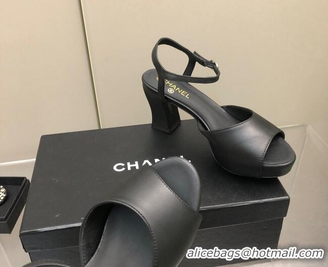 Luxury Chanel Lambskin High Heel Sandals Black 032110