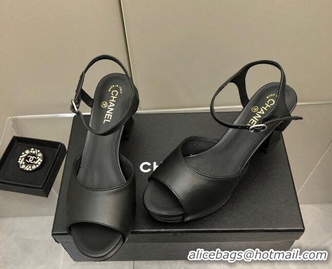 Luxury Chanel Lambskin High Heel Sandals Black 032110