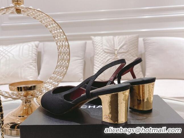 Good Looking Chanel Grosgrain Slingback Pumps 6.5cm G31318 Black