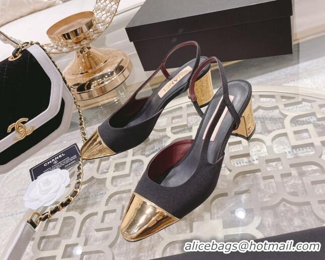 Good Looking Chanel Grosgrain Slingback Pumps 6.5cm G31318 Black