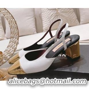 Classic Hot Chanel Grosgrain Slingback Pumps 6.5cm G31318 White