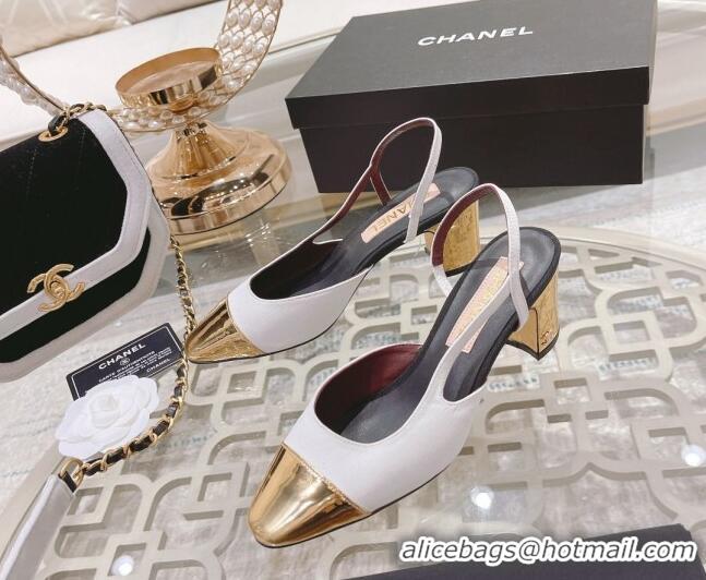 Classic Hot Chanel Grosgrain Slingback Pumps 6.5cm G31318 White