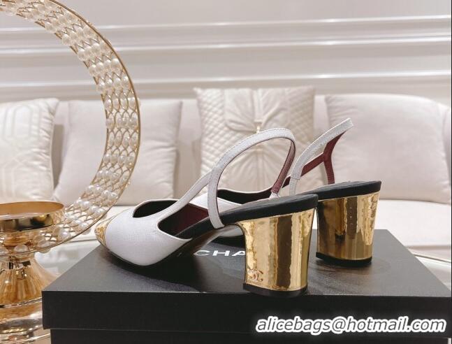 Classic Hot Chanel Grosgrain Slingback Pumps 6.5cm G31318 White