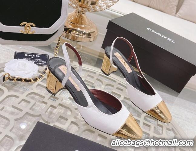 Classic Hot Chanel Grosgrain Slingback Pumps 6.5cm G31318 White