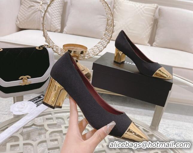 Good Quality Chanel Grosgrain Medium Heel Pumps 6.5cm Black 0321110