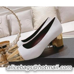 Pretty Style Chanel Grosgrain Medium Heel Pumps 6.5cm White 0321111