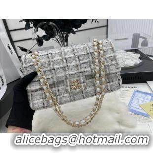 Market Sells CHANEL Tweed Braided Sheepskin & Gold-Tone Metal AS01112-1 Gray