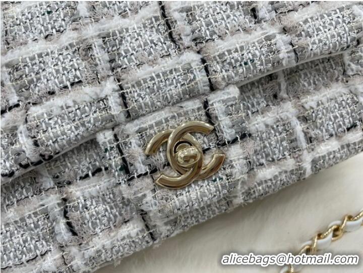 Super Quality CHANEL Tweed Braided Sheepskin & Gold-Tone Metal AS01116-1 gray