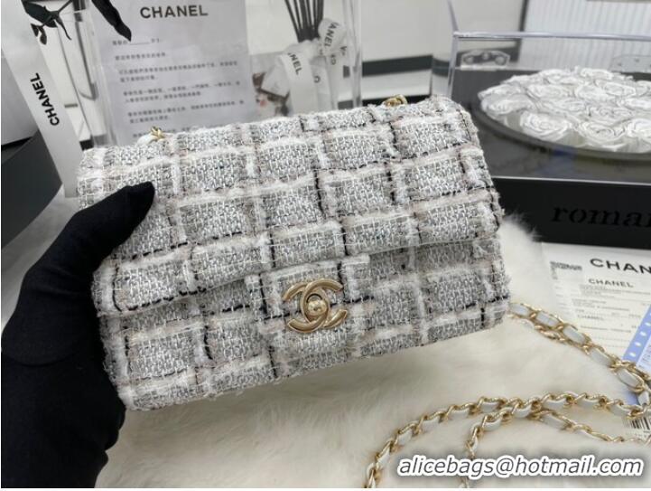 Super Quality CHANEL Tweed Braided Sheepskin & Gold-Tone Metal AS01116-1 gray